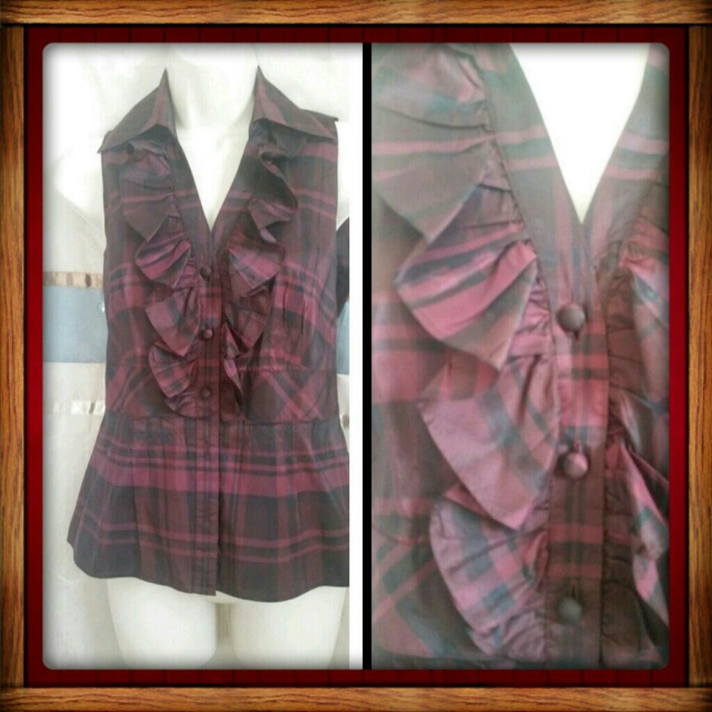 100% Silk Classic Plaid Top by Ann Taylor