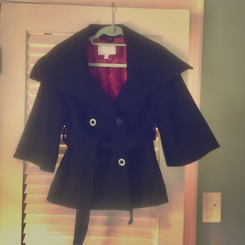 Black Cropped Pea Coat Jacket