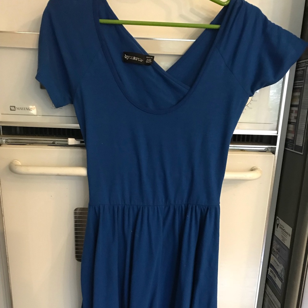 blue cross back dress