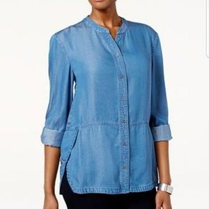 Style & Co Tab Side Snow Wash Denim Shirt Size XL Style & Co Tab Side Snow Wash Denim Shirt Size XL