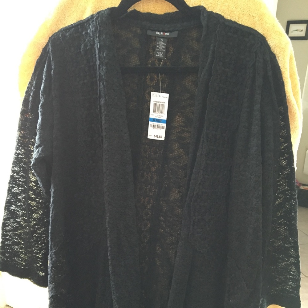 Black open front sweater