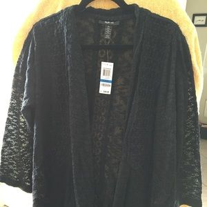 Black open front sweater