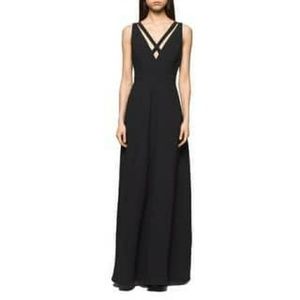 💋Crepe Neck Band Calvin Klein black long Gown