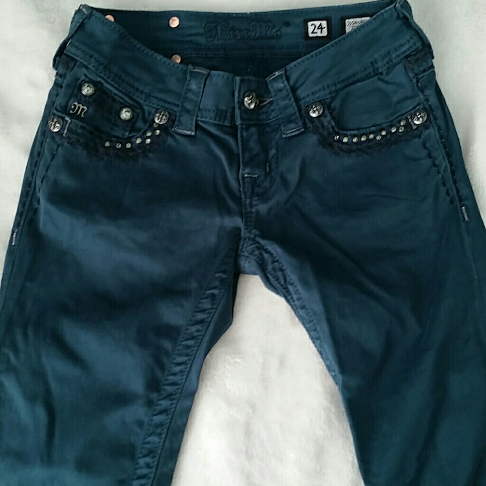 Miss Me Teal Green Skinny Ankle Jeans