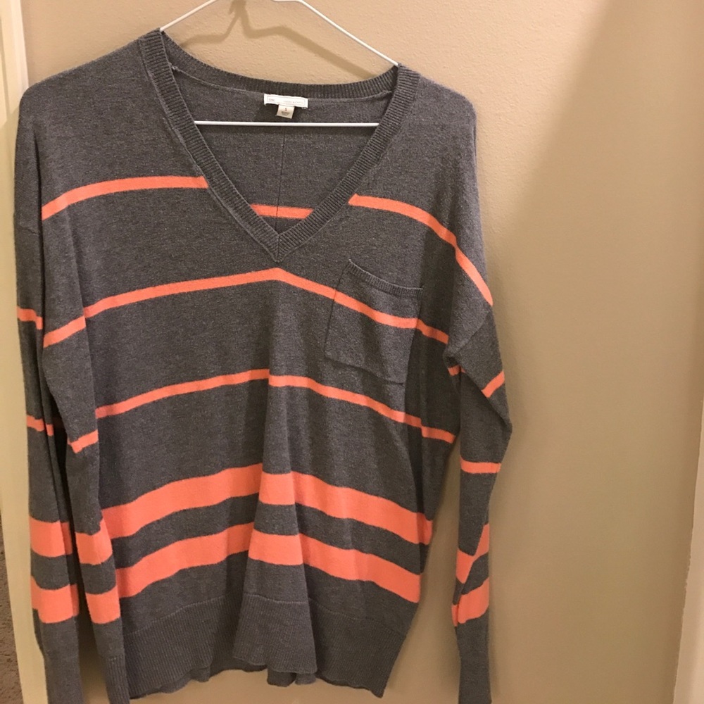 Gap sweater striped gray and coral