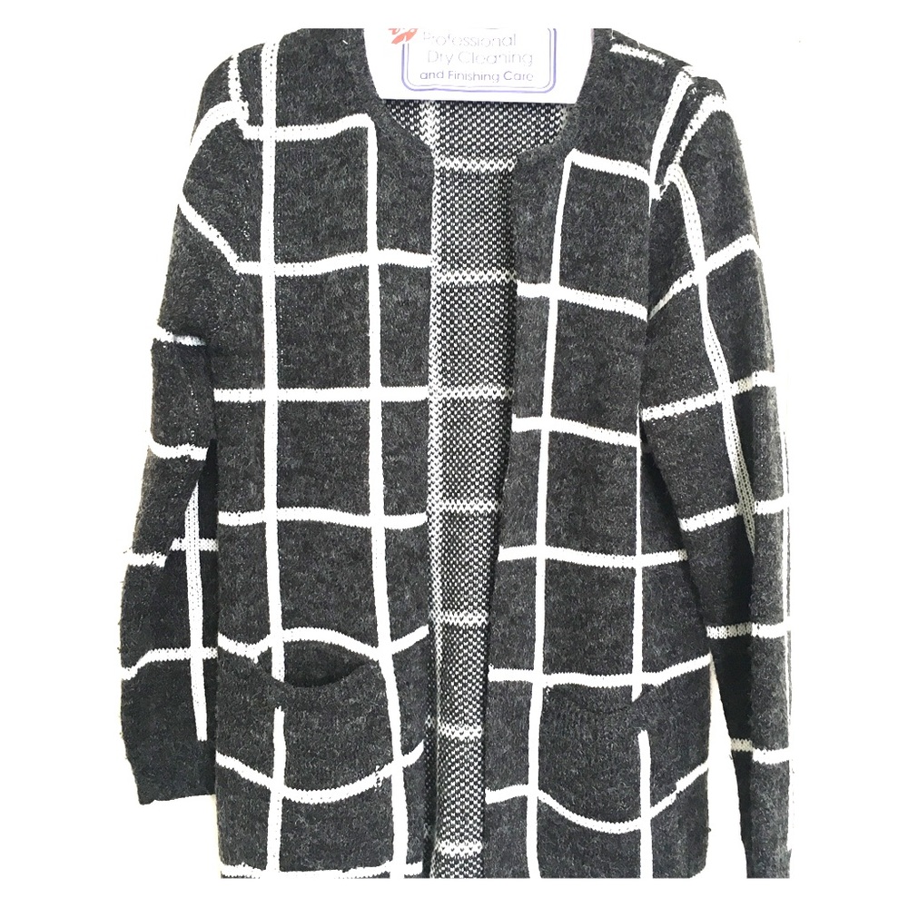 Gray and white knit sweater