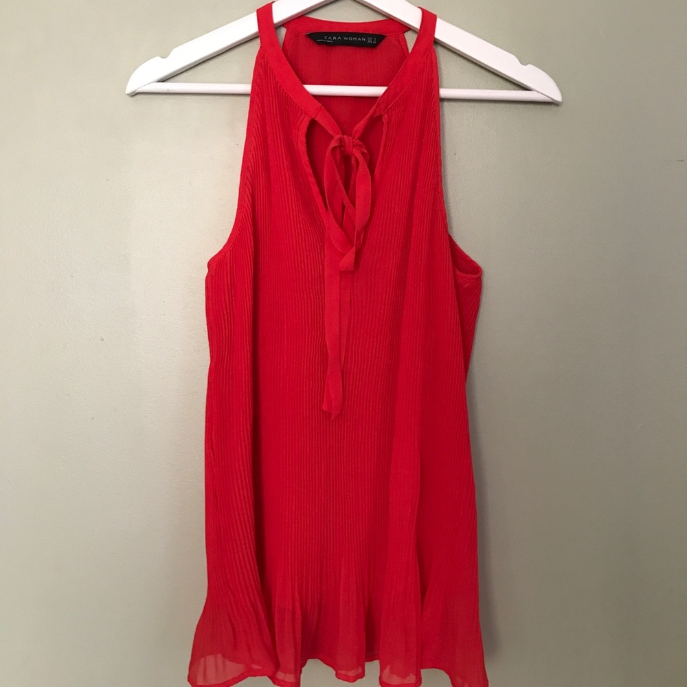 Zara red tie up pleaded top