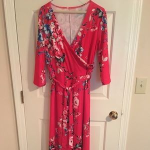 Brand new coral floral wrap dress. Size XL