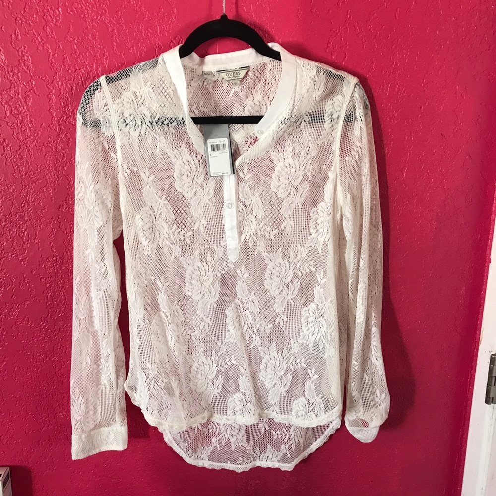 Off white lace high low blouse,