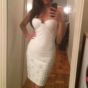 House of CB Laser Cut White Strapless Dress