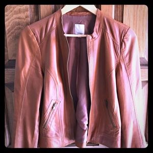 Tan leather moto jacket Nordstrom Halogen medium