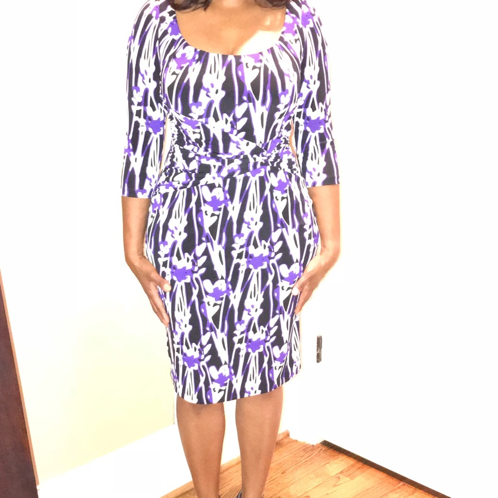 David Meister 3/4 sleeve abstract print dress