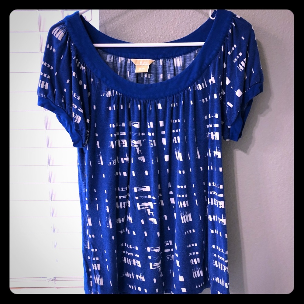 Michael Kors Petite Small Blue and White Blouse
