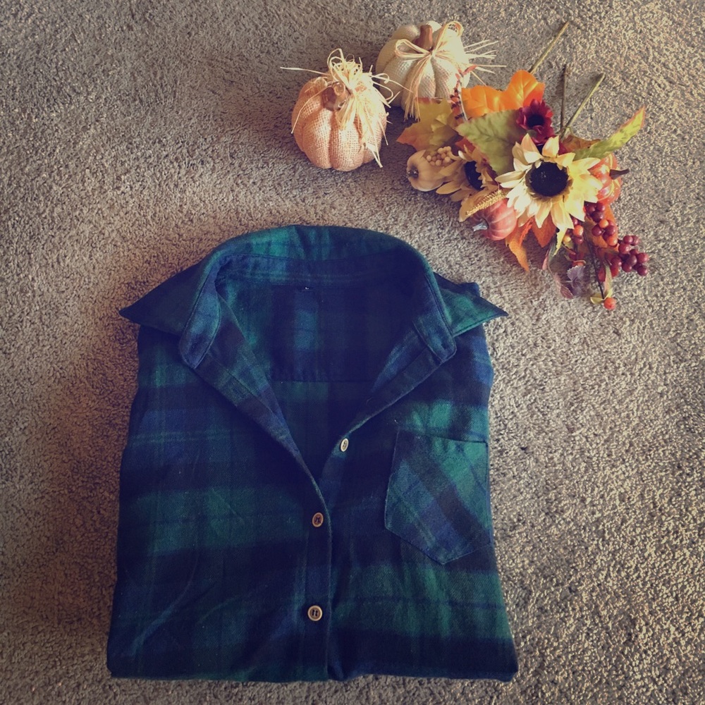 Navy Blue Plaid Flannel Shirt