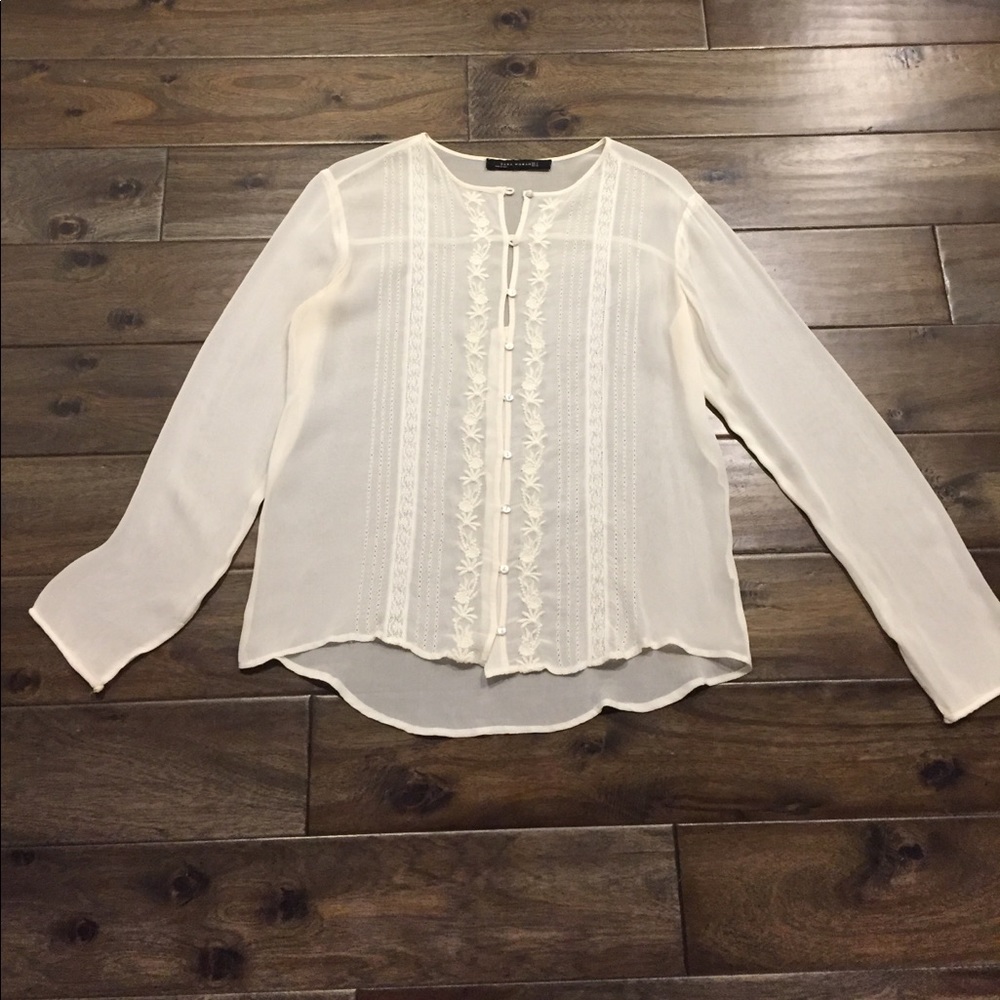 Sheer Ivory Embroidered Blouse