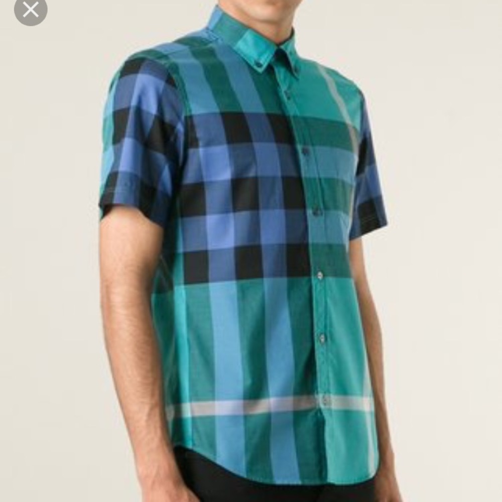Men’s blue and green Burberry nova check shirt