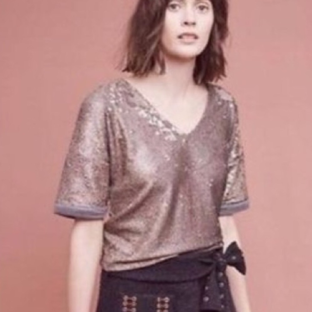 Anthropologie Sequin Tee in Metallic