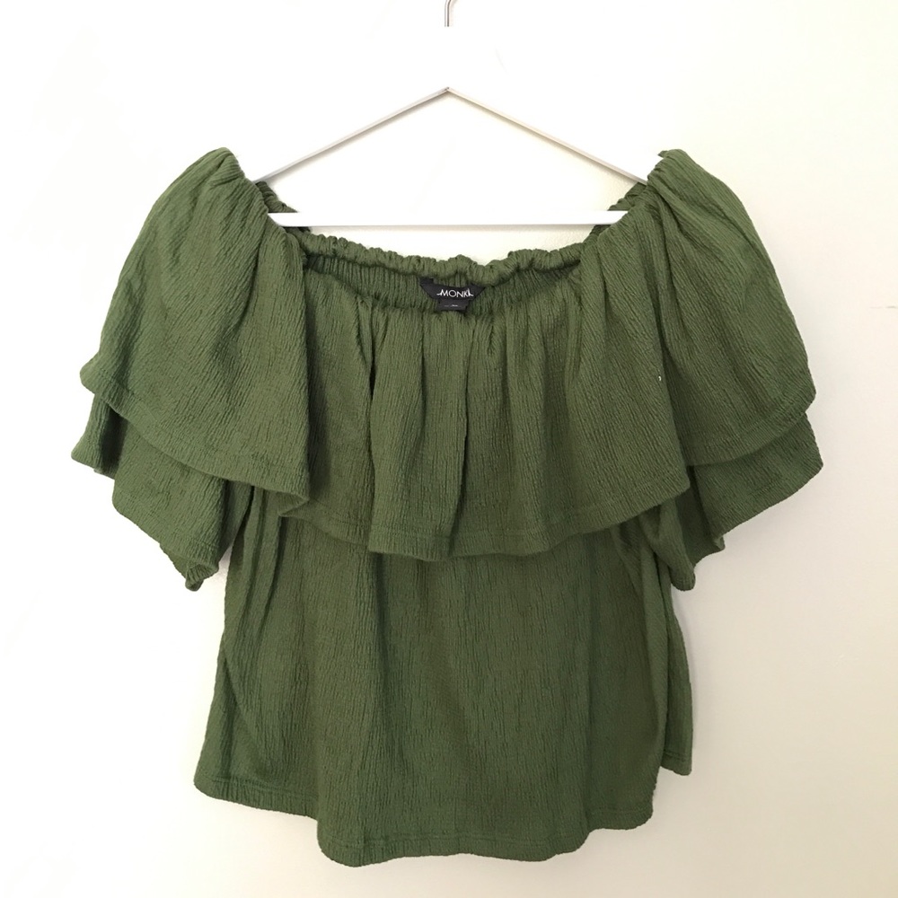 Monki green off the shoulders top