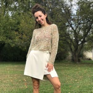 Adorable Vintage Cream Skort with Bow on Waist