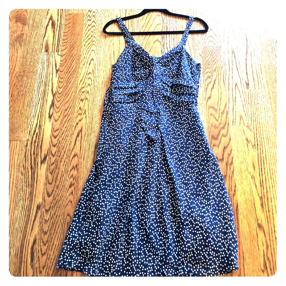 Navy blue and white polka dot dress