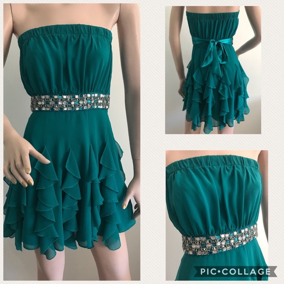 Green Jeweled Flirty Dress - Picture 1 of 6
