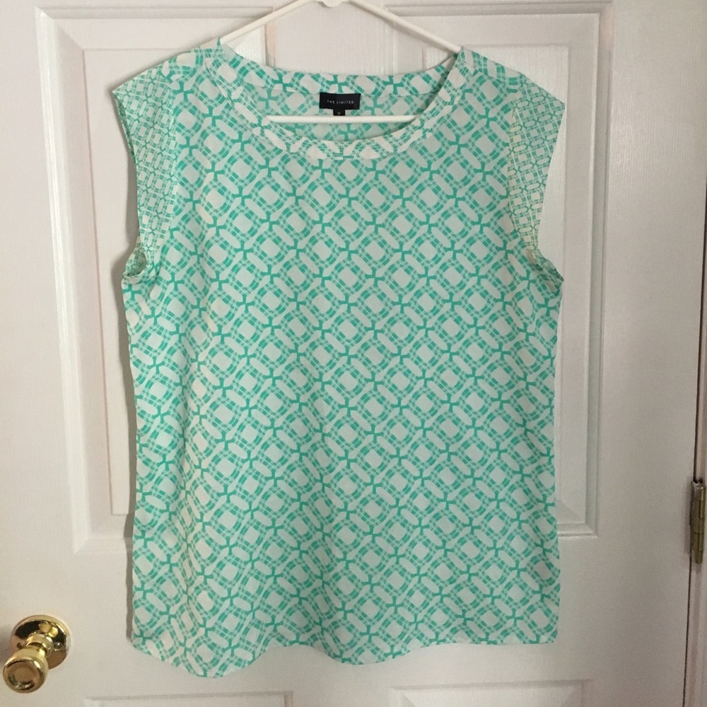 Teal and white printed top