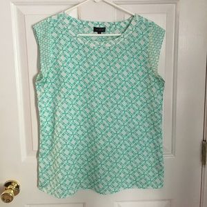 Teal and white printed top