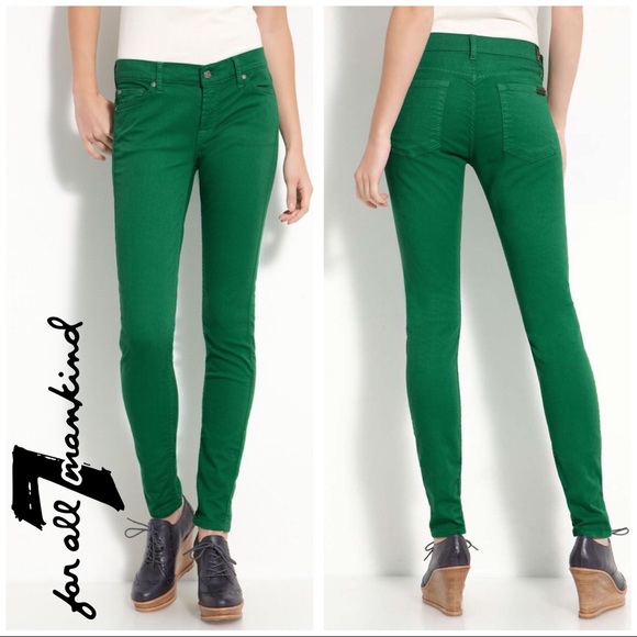 7 For All Mankind Denim - 7FAM Skinny Overdyed Jeans in Kelly Green