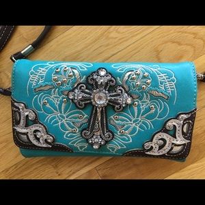 Turquoise cell phone clutch/crossbody wallet