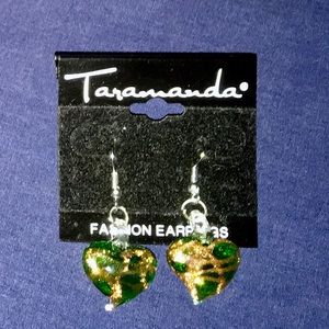 NWT, Glass Heart Dangle/Drop Fashion Earrings.