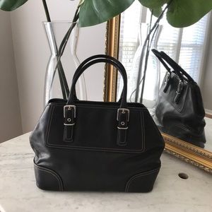 Black leather coach purse with silver hardware