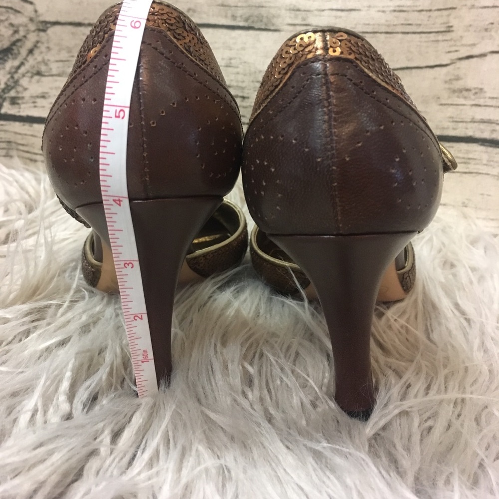 Prada Vintage Brown Sequin PeepToe Heels Sz 37 1/2 - Picture 4 of 8
