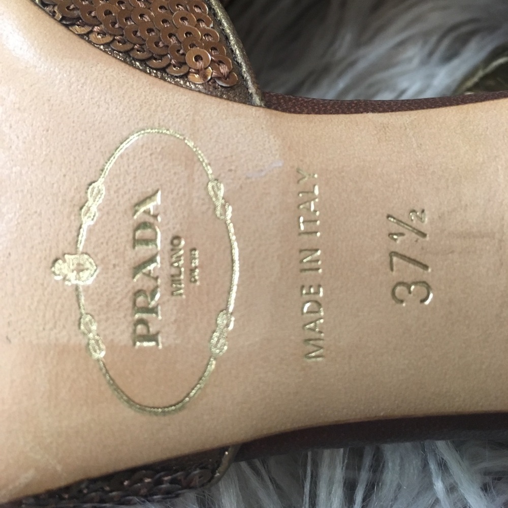 Prada Vintage Brown Sequin PeepToe Heels Sz 37 1/2 - Picture 8 of 8