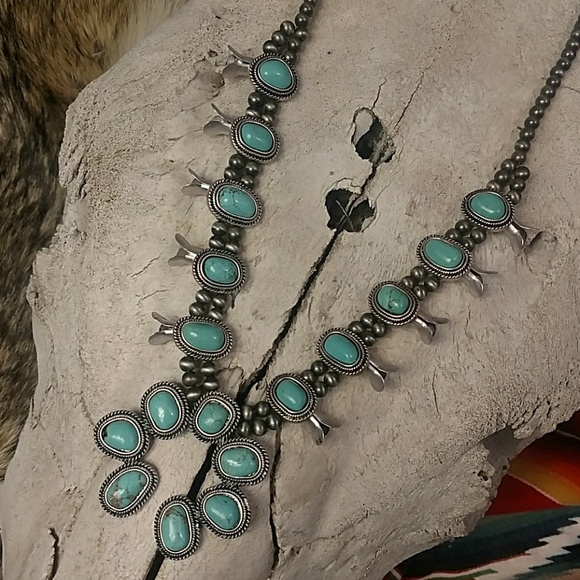 Turquoise Squash Blossom Necklace - Picture 2 of 4