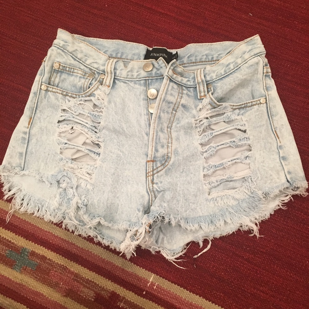 MINKPINK High Wasted Light Blue Jean Levi Shorts