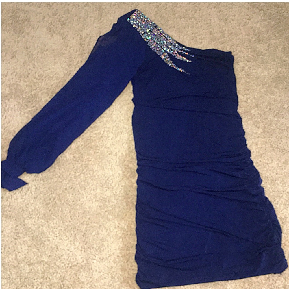 Navy Blue Cocktail Dress With Rhinestones