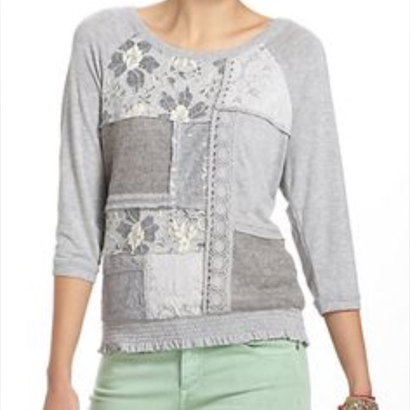 Anthropolgie light grey patchwork sweater - Picture 1 of 5
