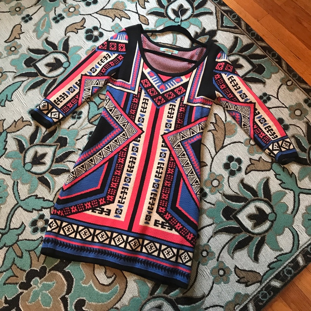 Aztec print sweater dress