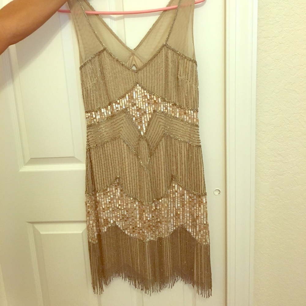 Adrianna papell champagne beaded cocktail dress