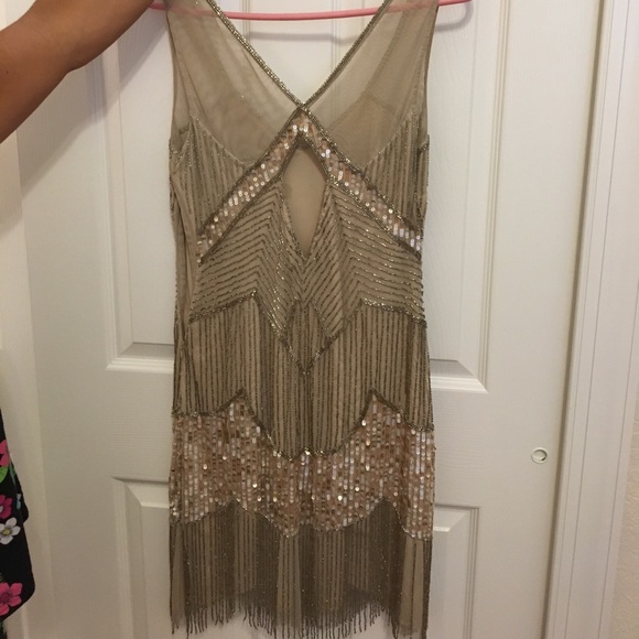 Adrianna papell champagne beaded cocktail dress - Picture 2 of 3