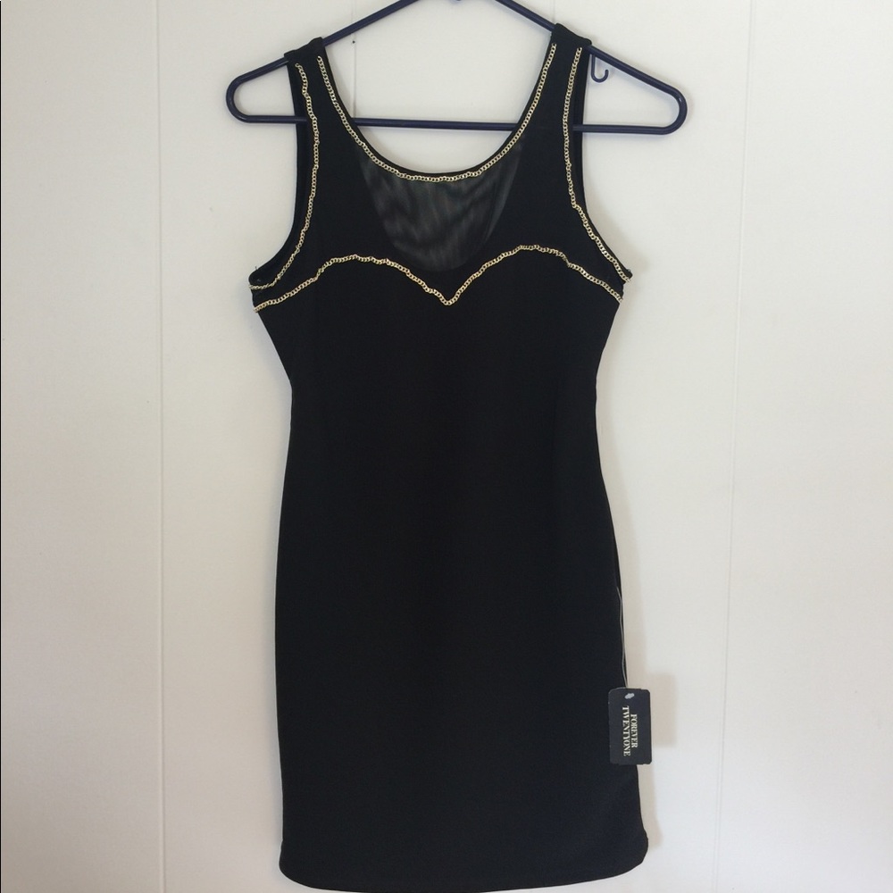 🆕 Black Bodycon Dress w Gold Chain Detail