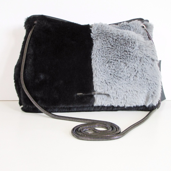 Steve Madden Handbags - Steve Madden Black Gray Faux Fur Crossbody Bkiana