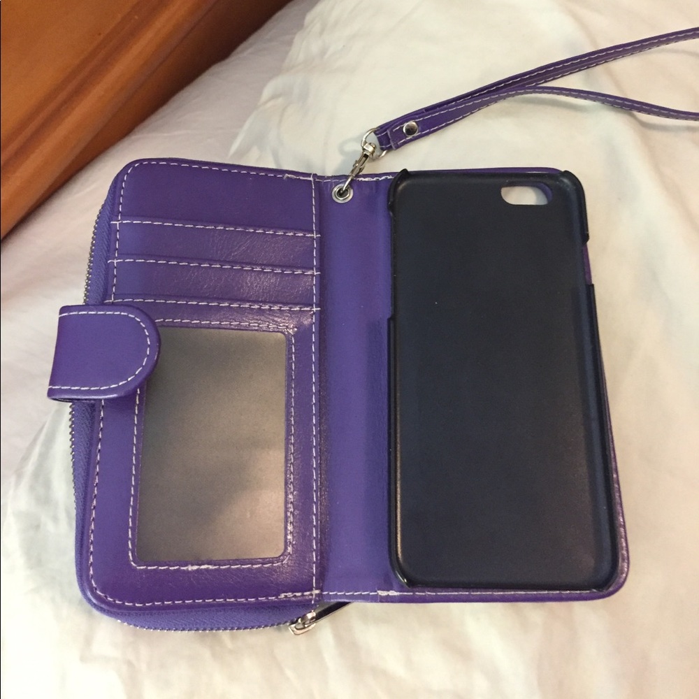 Purple cellphone wallet credit card slots & coins