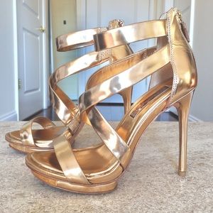 BCBGMaxazria Rose Gold Strappy Heels