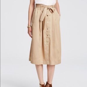 Ann Taylor Natural Belted Twill Midi Skirt