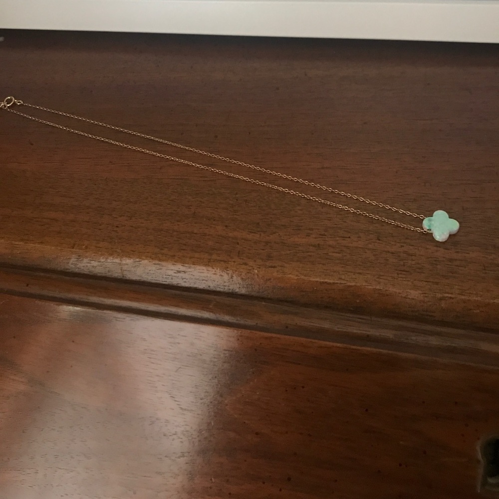 16 in delicate plated necklace with abalone clover