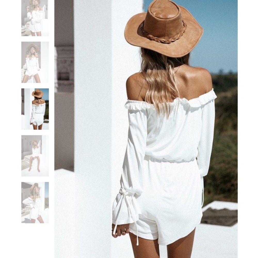White Long Sleeve Romper Sz SMALL - Picture 2 of 3