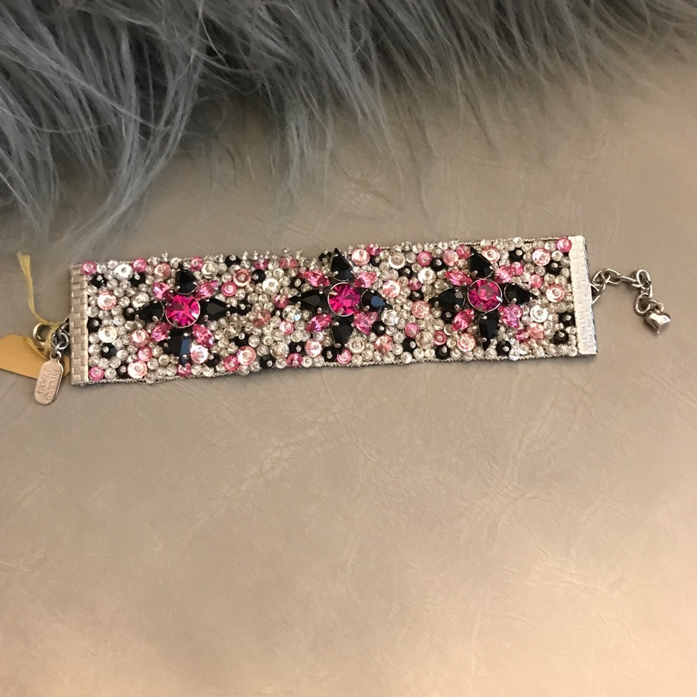 Pink black bracelet made with Swarovski crystals