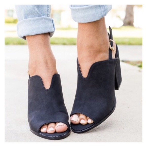 NIB Black Sling Back Booties Open Toe Heels 6.5 - Picture 3 of 4