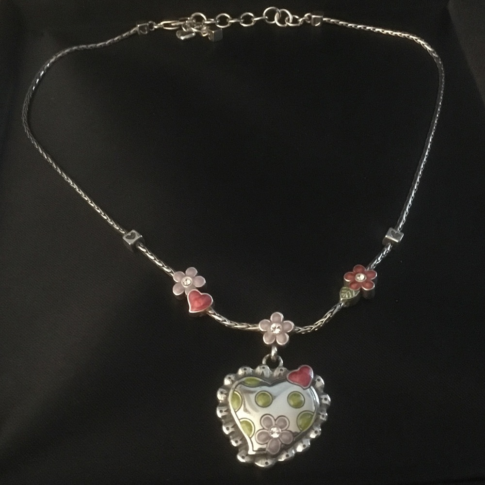 Brighton Retired Heart Necklace Adorned W/Flowers